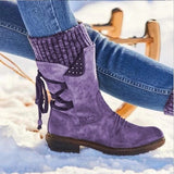 Warm Large Code Low-Twin Cotton Boots Women Autumn And Winter Coarse And Tied Retro Wool Boots