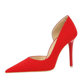 Breakj Simple Banquet High Heels With Shallow Mouth Pointed Side Hollow Out Vintage Lychee Grain High