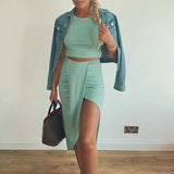 Solid Casual 2 Pieces Set Streetwear Sleeveless Sweatshirt+Mini Skirt Ladies Sets Summer Female Drawstring Slim