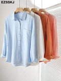 New Pockets Casual Loose Cotton Blouse Shirt White Blouse Female Spring Summer Women Large Size