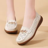 Breakj Spring And Autumn New Bean Shoes Women's Casual Women's Leather Shoes Metal Buckle Soft Soles Large-Size Mother