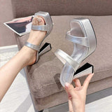 Breakj Heel Slippers Women 2025 Summer New Word High Heels Square Head Thick Bottom Cold