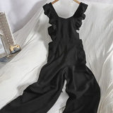 Spring New Arrival Women Casual Solid Jumpsuit Office Lady Sleeveless Ruffle Sexy Top Long Wide Leg Pants