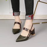 Spring And Summer New Single Shoes Women's Pointed Thick Heels Baotou Women's Shoes With One-Word Buckle High-Heeled Shoes Hollow Women's
