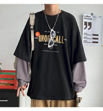 Two-piece Long-sleeved T-shirt Women Tshirt Men Autumn Korean Loose Letter Printing Student Jacket Couple Outfit