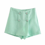 Chic Green Shorts Suit Women 2021 za Fashion Double Breasted Pockets Short Long Texture Blazers Buttons Shorts