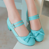 EDEELVEEYS Vintage Mary Janes Daily Party Ladies Shoes Lolita Bowtie Med Heels Pumps Women Plus Size 34-50 Purple Blue