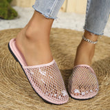 Breakj Slippers Female Xia Flat Bottom Fashion Wear Simple Large Size Cool Drag Hollow Breathable Mesh Gauze Female Cool