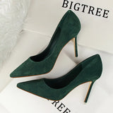 Breakj Korean Version Of Fashion Simple Thin With High Heel Shallow Pointed Suede Sexy Thin Professional OL Women's Singles