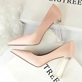 Shoes Clear Crystal Woman Pumps Silk High Heels Shoes Sexy Wedding Shoes Women Heels Party Shoes Female Plus Size 41