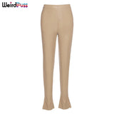 2021 Summer Faux PU Leather Women Pencil Pants Elegance Skinny Side Split High Waist Hot Street Fashion Solid
