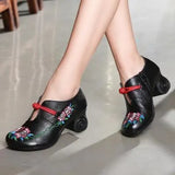Women Embroidery Pumps Grey Lady 6CM High Heels Shoes Handmade Women Genuine Leather Pumps Autumn Shoes