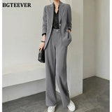 2021 Spring Office Wear Blazer Pant Suit Two Pieces Set Women One Button Suit Jacket & Wide Leg Pant Elegant Blazer