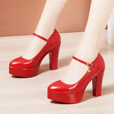 Catwalk High Heels Women's Cheongsam T Show Leather Size Waterproof Table Thick Heel Leather Pointed Single