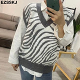 oversize thick cashmere Zebra sweater vest women 2021 autumn winter women female v-neck sweater