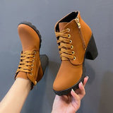 High Heels, Single Boots, Belt Buckles, Women's Shoes, Thick Heels, Short Boots, Round Head Martin Boots, Women's Lace And Naked Boots Knight