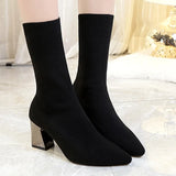 Black Boots Elegant Pointed Toe 2020 Fashion Spring Autumn Comfortable Stretch Boots Chunky Sexy High Heels Women