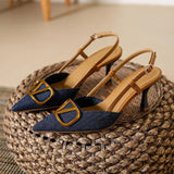 Breakj Wind High Heels 2024 New French Shallow Pointed With Thin Denim High Heel Sandals Summer