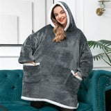 Oversized Hoodie Two Pocket Blanket Sweatshirt Fleece TV Blanket with Sleeves Bathrobe Sweatshirt for Men and