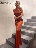 Long Dress For Women Sexy Party Club Clothing Wrap Sleeveless Halter Backless Satin Dress 2021 Winter Green Bodycon