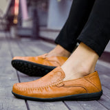 Leather Men Casual Shoes Italian Men Loafers Moccasins Slip On Men's Flats Breathable Hollow Out Male Driving