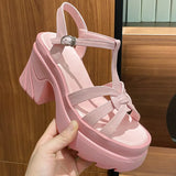 2022 Fashion High Platform Sandals Women Summer Goth T Strap High Heels Shoes Woman Pink Open Toe Gladiator