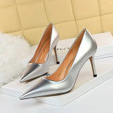 Breakj Simple High Heel Bright Finish Paint Leather Shallow Mouth Tip Sexy Show Thin Professional OL High Heels Single