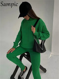 Casual Pants Suit Women Tracksuit Winter 2021 Pullover Knitted Sweater Tops And Skinny Leggings Pants Two Piece