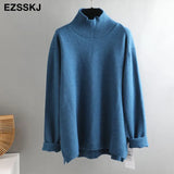 Winter splitside oversize thick Sweater pullovers Women 2021 loose cashmere turtleneck big size Sweater Pullover