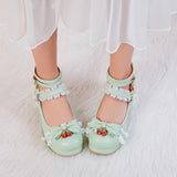 Women Cute Lolita Cosplay Shoes Bow Mid Chunky Heel Heart Strap Platform Mary Jane Pumps Kawaii Sweet School Girl