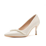 Adult High Heels 2025 New Niche Bridesmaids Shoes Pearl Fine And Brides Wedding
