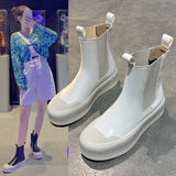 Chelsea Boots 2021 New Fashion Leather White Ankle Boots Women Black Punk Gothic Platform Boot Female BV Luxury