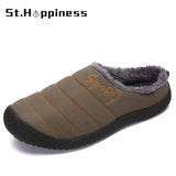 New Men's Slippers Home Winter Indoor Warm Shoes Thick Bottom Plush Waterproof Leather House Slippers Cotton Shoes Big