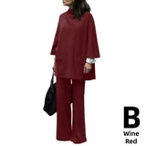 Celmia 2022 Spring 2pcs Knitted Pant Sets Women High Collar 3/4 Sleeve Top Fashion Wide Leg Long Pants Casual Loose Brushed