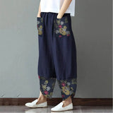 Autumn Fashion Women Cotton Linen Pencil Pants Casual Print Patchwork Loose Long Trousers Elegant Streetwear Lady