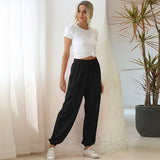 New Women Solid Sports Trousers Autumn Winter Casual Loose Running Jogger Pants Female Elastic Waist Street Long