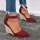 Wedges Women Sandals Summer Fashion Buckle Solid Pointed Sweet Casual Office Party Wedding Shoes Plus Size Ladies