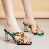 Slippers Full Of Diamond High Heels Women's New Fashion Thick Heels Wear Fashionable Sexy Slippers In The Summer Of