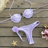 Multi-Color Solid-Colored Breast-Plate Three-Point Low-Rise Bikini Sexy 2025 New Split Swimsuit