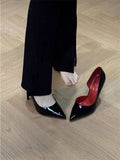Breakj Air Red-Soled Black High-Heeled Women 2025 New Sexy Temperament Fine-Cut Sharp Leather Shallow Commuting Single