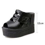 Women Sandals Buckle Design Black White Platform Sandals Comfortable Women Thick Sole Beach Shoes Heighten