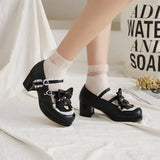 Women Fashion Med Heel Bow Buckle Strap Platform Round Toe Cosplay Lolita Mary Janes Shoes Japanese Kawaii Cartoon Bear