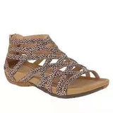 Women Shoes 2021 Leopard Round Toe Hollow Wedges Sandals Casual Closed Toe Flat Rome Sandals Zapatillas