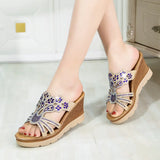 / Summer 2023 New Fashion Rhinestone High Heel Slope Sandals Slippers Women's Loose Cake Thick Bottom One-Word Drag