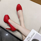 Breakj Night Scene Ultra-High Heel Patent Skin Hates High-Skinned High-Mouth Round-Headed Single Shoes Dress Professional Waterproof Table High