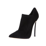 Women Black Suede Leather Ankle Boot Pointed Toe Blade Heels Bootie Spring Autumn Thin Heels Ankle Boots 12CM Dress