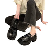 New Korean Version Of The Pine Cake Loafer Shoes Platform Raised Small Leather Shoes Female Black British Round Head Retro JK Single