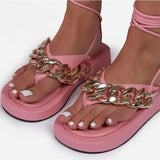 Women Sandals Rock Style Heels Sandals Summer Shoes Women Lace Up Platform Sandalias Mujer Chain Flip Flops Women Wedges