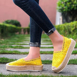 Shoes 2021 Fashion Summer Casual Shoes Cutouts Lace Canvas Hollow Breathable Platform Flat Shoes Woman