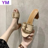 Woman Mules Ladies Party Slides Women Fashion Buckle Sandals Women's Slippers Female Outdoor High Heels PU Leather Size